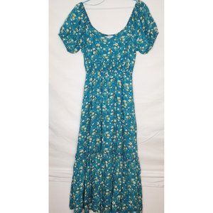 Davi & Dani Teal Maxi Dress with‎ White flowers Size S
